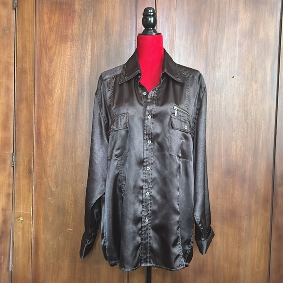Kenneth Cole Black Satin Shirt XXL - Picture 13 of 13